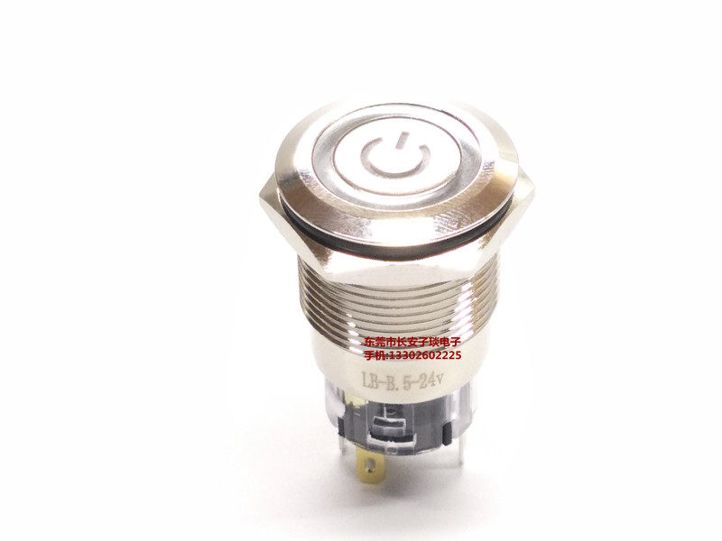 Green wave 19mm waterproof LED light metal button switch 6V12V24V220V with self-recovery self-locking