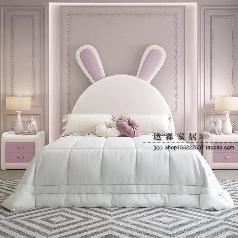 ins Net red bed Light luxury princess bed Children's bed Fabric bed Girl Rabbit bed Girl bed Girl rabbit ear bed