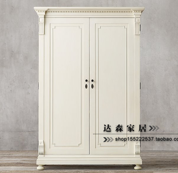 RH French American country bedroom vintage double door wardrobe European classic children's solid wood wardrobe can be customized