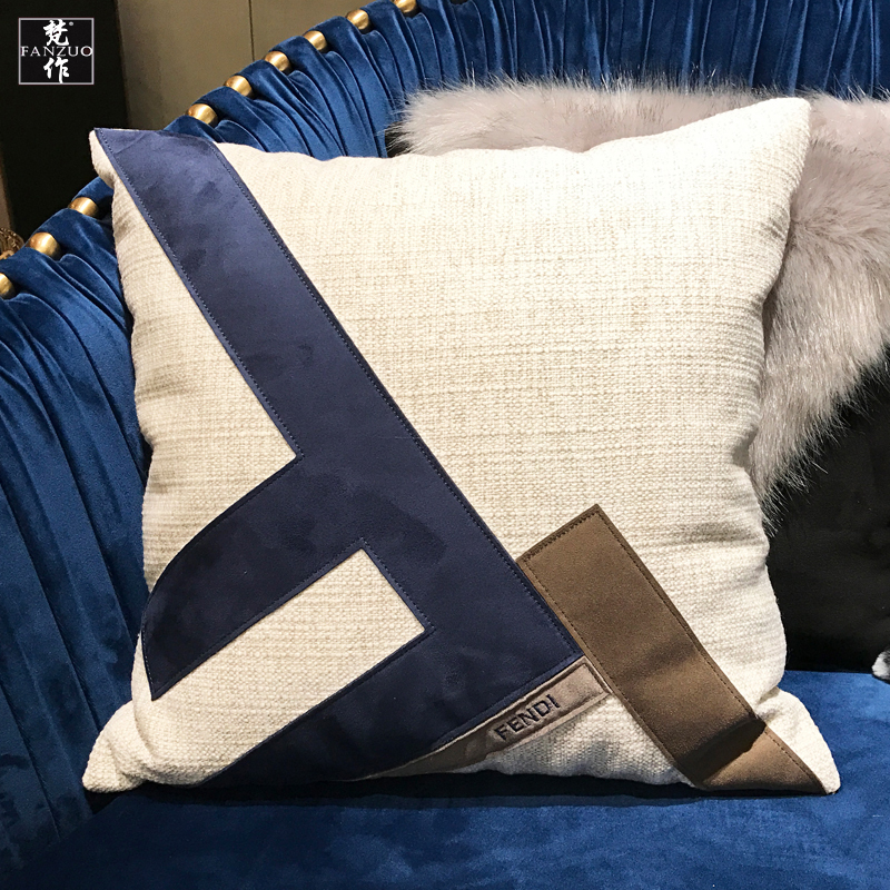 Fendi Luxury Large Pillow, Fendi Pillow, Versace Faux Fur Velvet Imported Pillow, Fendi Double F Pillow
