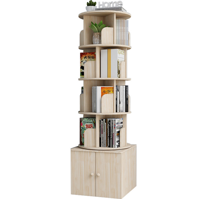 Solid wood rotating bookshelf landing 360 degrees student simple children's bookshelf office bookcase living room shelf