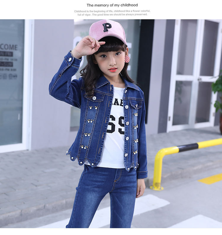 Mùa xuân 6 cô gái 7 áo khoác denim 8 quần 9 quần áo trẻ em 10 học sinh tiểu học và trung học cơ sở 5-13 tuổi Cô gái quần ống loe - Quần jean quần sooc bò bé gái