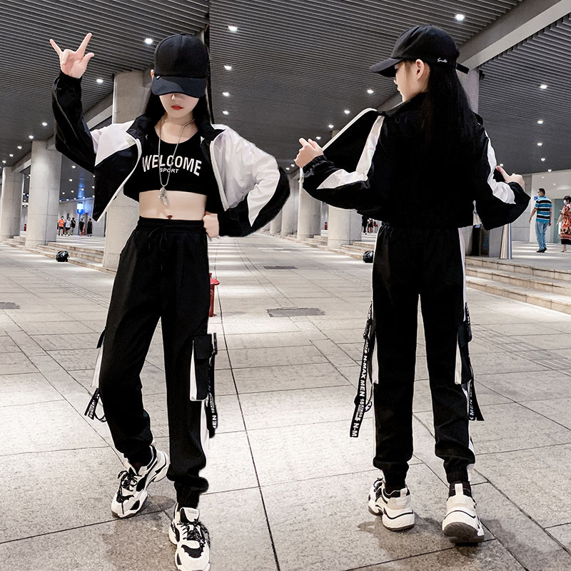 Jazz dance clothing children's women's cool navel hip-hop overalls hip-hop suit girls model catwalk costumes