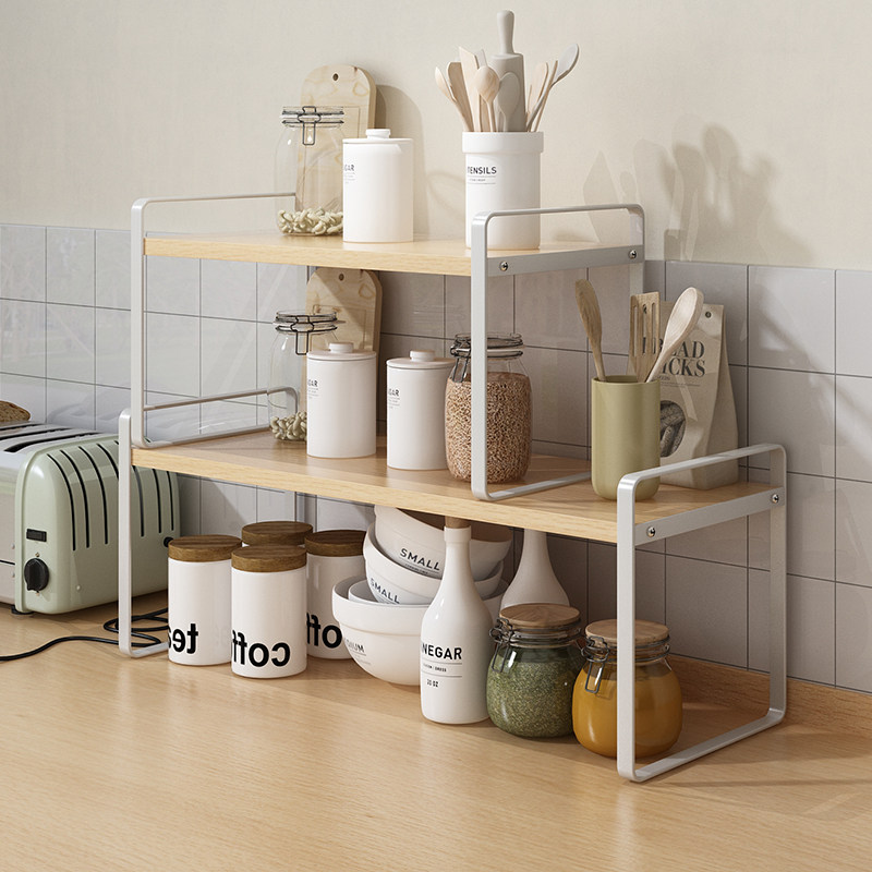 Double Layer Tuning Shelf Countertop Kitchen Shelve home condiment accommodating shelf Desktop Layered Multifunction Storage Racks-Taobao