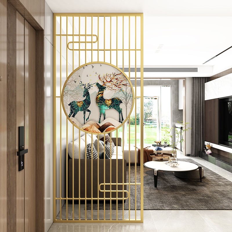 New Chinese light extravaganza Iron Art Partition Screen Living Room Entrance Door Shelter from Xuanguan Stainless Steel Office Dining Room grille-Taobao