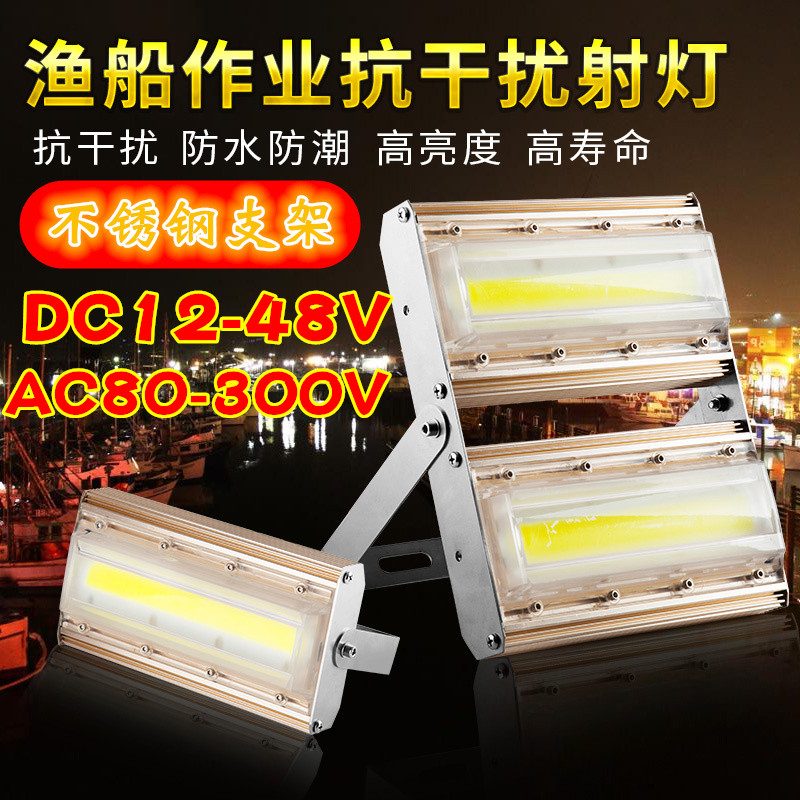 Fishing Den 304 Stainless Steel Bracket Fishing Boat Anti-Jamming Deck Floodlight 12V24V Low Pressure Spotlight LED Squid Light