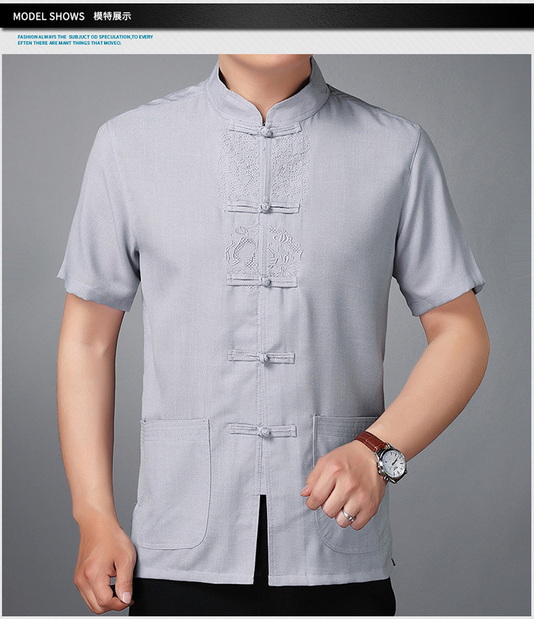 Cotton và linen Tang phù hợp với quần áo nam ngắn tay Trung Quốc Phong cách Trung Quốc Tai Chi quần áo Trung Quốc retro Huafu trang phục dân tộc đồ bộ đẹp