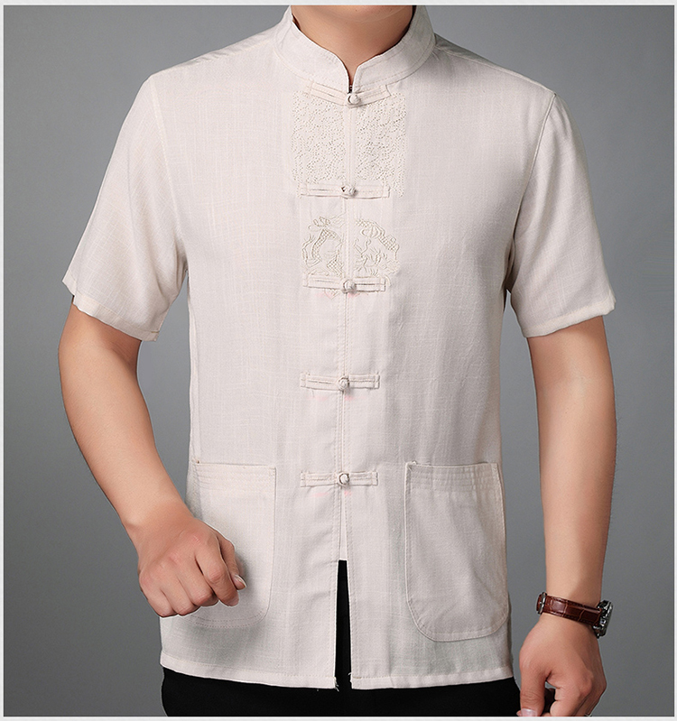 Cotton và linen Tang phù hợp với quần áo nam ngắn tay Trung Quốc Phong cách Trung Quốc Tai Chi quần áo Trung Quốc retro Huafu trang phục dân tộc đồ bộ đẹp