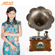 Rain Lane Retro Big Horn living room phonograph solid wood carving LP vinyl record player vintage snail singing arm