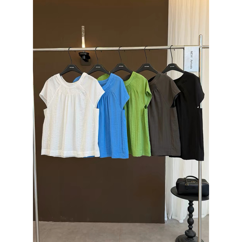 6.17/ "Breeze Island" Low-Calorie Light Cotton Round-Neck Versatile Loose Pullover Short-Sleeve Shirt