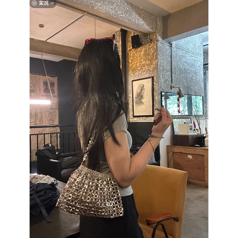 4.18/ "Who Can Say No to the'Mother and Child' Bag? Metal Sequins, Vintage-Style Chain, Crossbody, Hollow-Out Fashion Bag