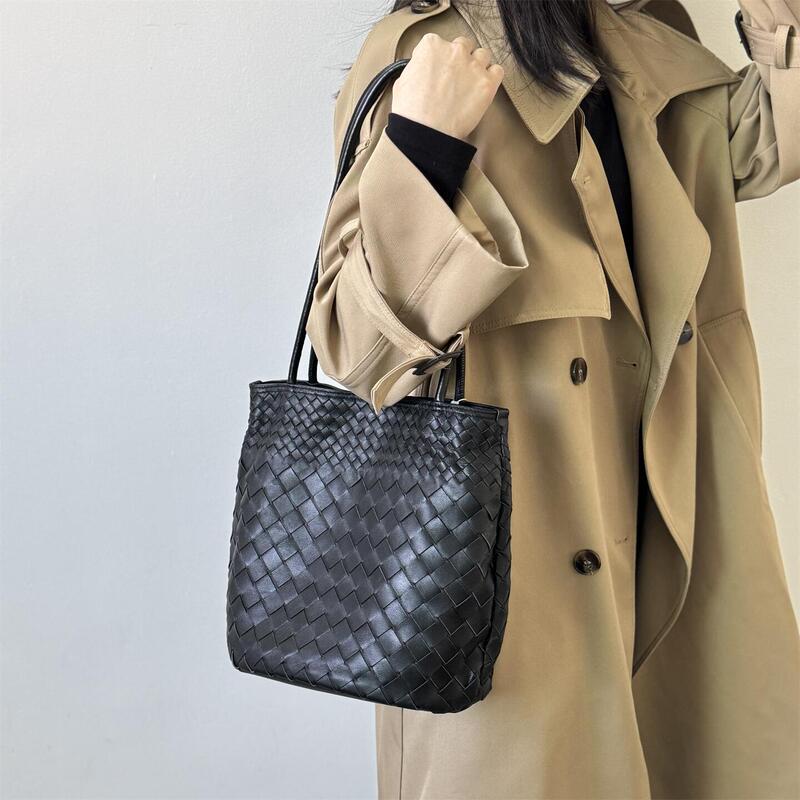 Factory-Made~! Regular Price 898! Woven Sheepskin Basket Bag, Genuine Leather Women's Bag, Single-Shoulder Hobo Bucket Bag