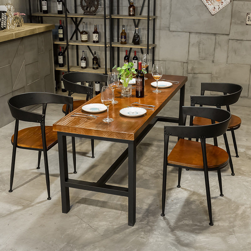Industrial Wind LOFT Restaurant Dining Table Solid Wood Retro Dining Table Milk Tea Shop Café Table And Chairs Combined Rectangular Bar-Taobao