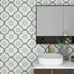 Small fresh green texture Nordic kitchen bathroom tiles 300 concave and convex green plants balcony porch porcelain floor tiles