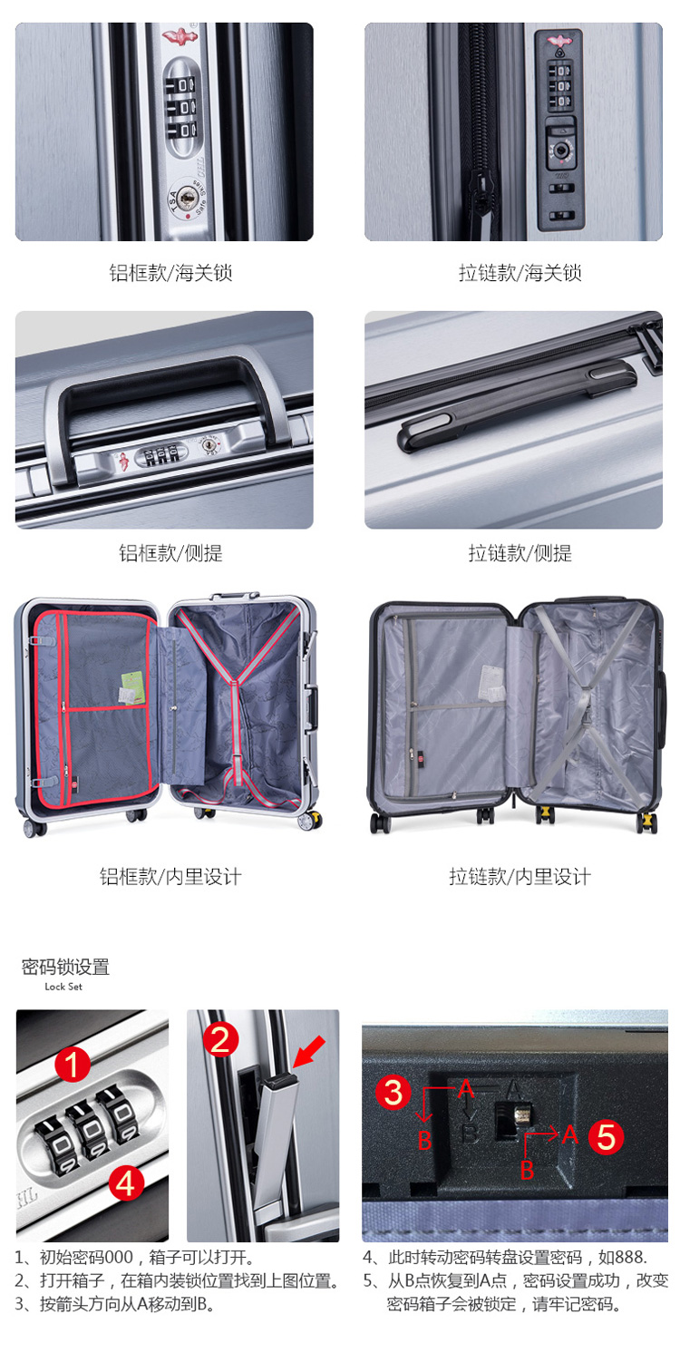 Quân đội Thụy Sĩ dao phổ biến bánh xe vali 20 inch nam hộp hành lý xe đẩy trường hợp mật khẩu lên dây kéo nữ - Va li vali to