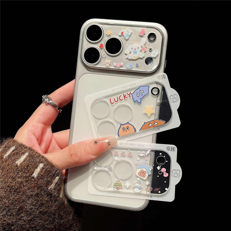 Fun and Cute Cartoon Lens Film Suitable for iPhone 17 Pro, Creative Pattern Decoration, Apple 17 Pro Max Base Sticker, Tempered Glass Full-Cover Camera Protection, Mobile Phone Camera Film