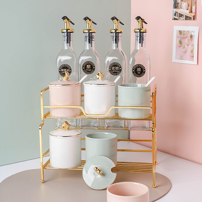 Clear Cabin Seasoning Jars Light Lavish Ceramic Seasoning Case Combination Suit Containing Kitchen Home Oil Salt Sauce Vinegar Bottle Full Set-Taobao