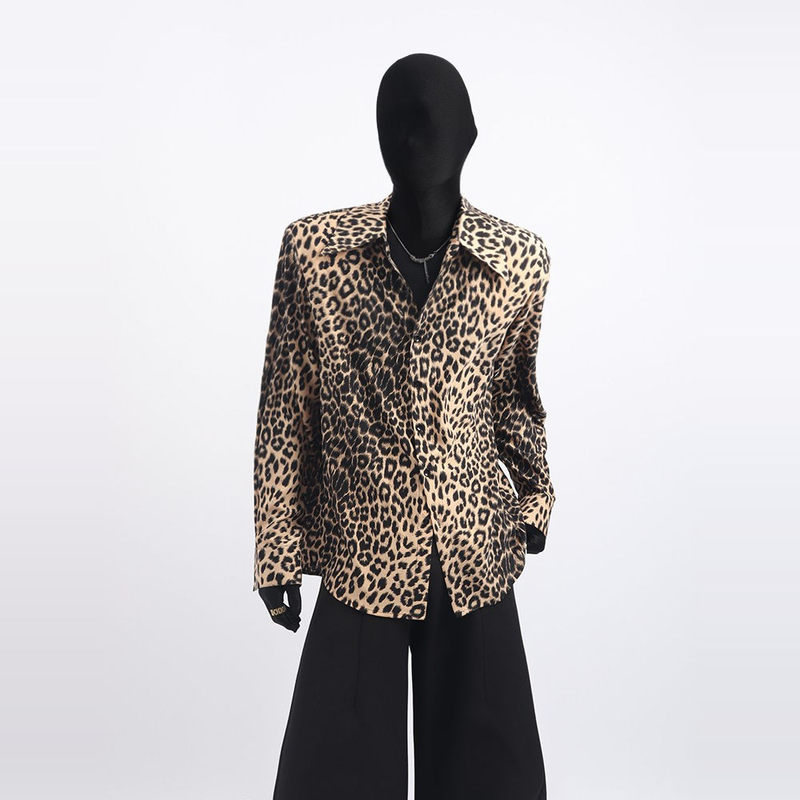 Black Clothes with a High-End Feel, Niche Design, Leopard Print Long-Sleeve Shirt for Men, Korean Style, Cool and Casual Shirt