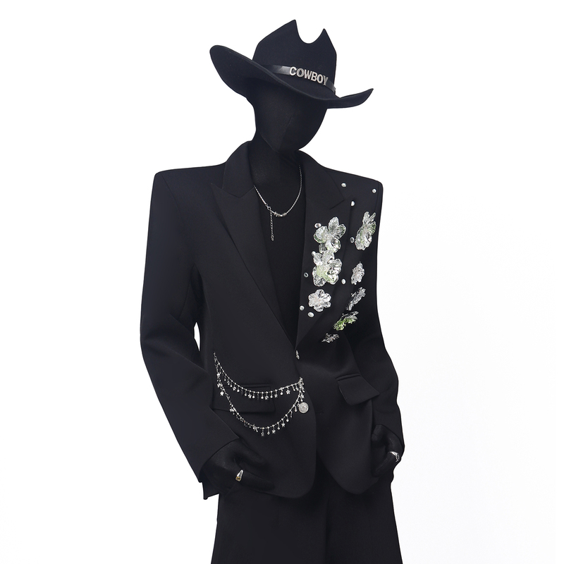 Blackclothes Light Luxury High-End Metal Decorative Brooch Suit Long-Sleeve Shoulder Pad Personalized Blazer for Men