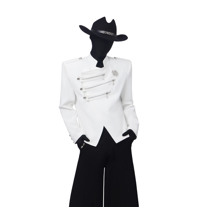 Blackclothes' Knight Series Deconstructed Stylish Diagonal-Breasted Stand-Collar Suit Jacket for Men, High-End Short Suit Jacket