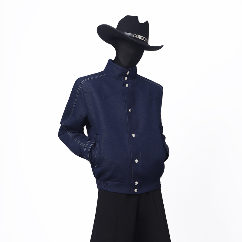 Blackclothes American-Style Navy Blue Topstitched Design Short Jacket Spring Versatile Personalized Outerwear Top