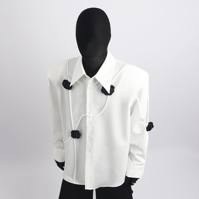 Black Clothes with a Three-Dimensional Rose Design, Men's Niche Korean Style Loose Long-Sleeved Shirt, Versatile