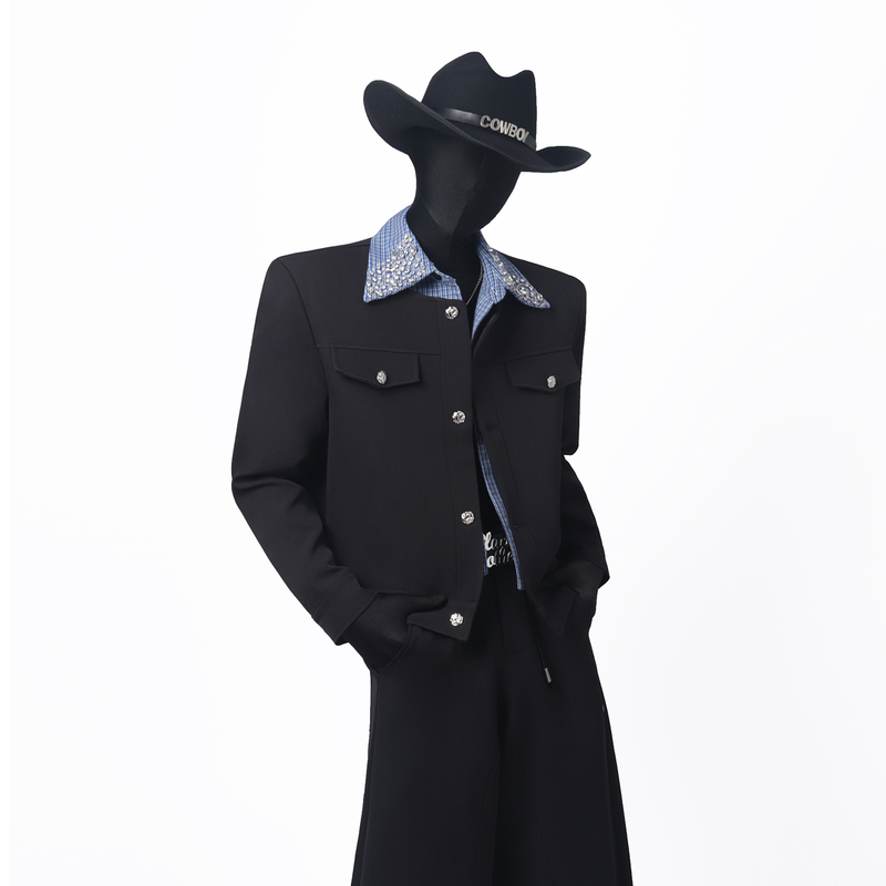 Blackclothes Fake Two-Piece Patchwork Color-Block Shirt Collar Jacket, Three-Dimensional Woven Coat, Trendy Men's Crisp and Stylish Jacket Blackclothes Fake Two-Piece Patchwork Color-Block Shirt Collar Jacket, Three-Dimensional Woven Coat, Trendy Men's Crisp and Stylish Jacket