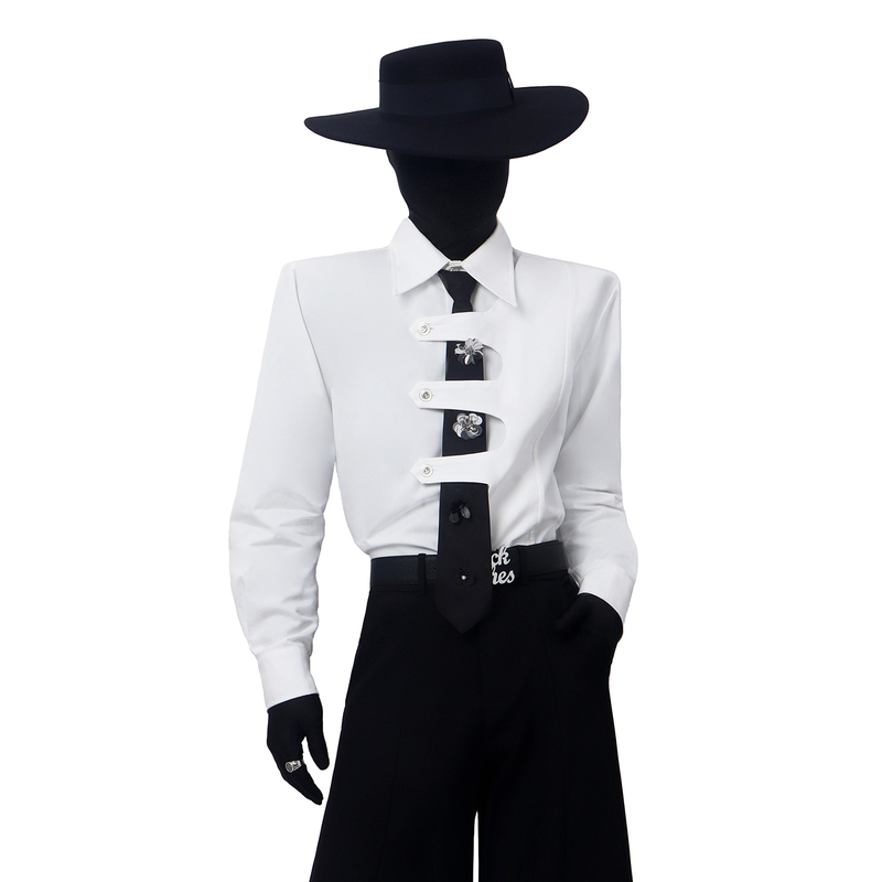 Blackclothes Korean Style Design Deconstructed Patchwork Long-Sleeve Shirt Loose Fit Casual Shirt with Tie