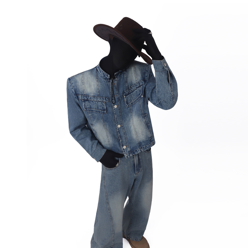 Blackclothes Retro Washed Denim Jacket Suit Men's Short Jacket Scimitar Pants Jeans Two-Piece Set