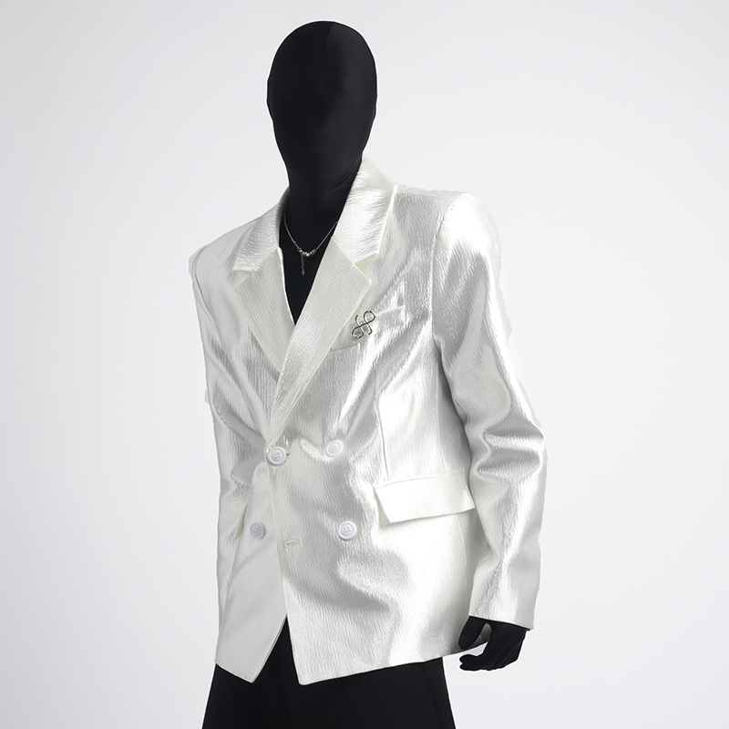 Black Clothes Korean Style Cool and Unique Double-Breasted Pleated Suit White ins Men's Suit Jacket Trendy