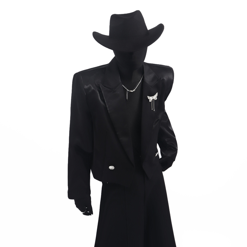Black Clothes New High-End Glossy Blazer Short Style Cool Korean Style Shoulder Pad Jacket Suit