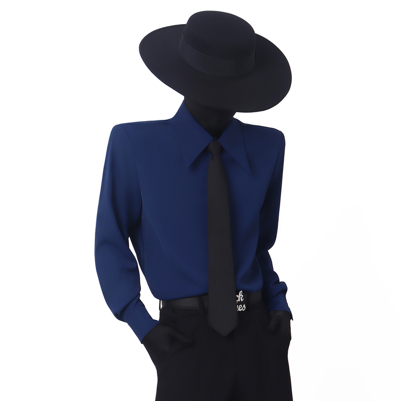 Blackclothes Unique Right-Angle Shoulder Solid Color Padded Shoulder Long-Sleeve Versatile Shirt Top with a Turn-Down Collar Trendy Shirt