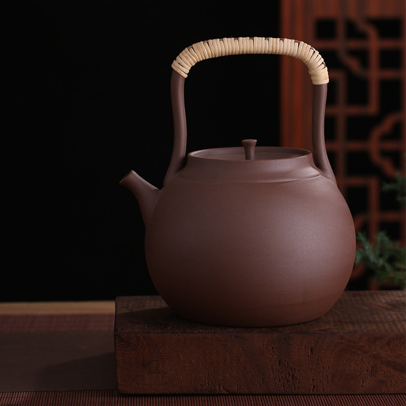 Day-Style Pure Handmade Purple Clay Pottery Pot Black Crystal Stove Kung Fu Cooking Tea-Ware Health Preservation Pot High Temperature Resistant Burning Water Tilatan Teapot