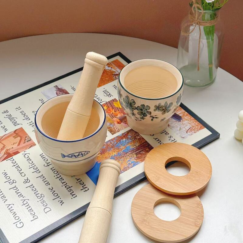 Japanese-Style Ceramic Garlic Pounder, High-Quality Household Garlic Mortar, Kitchen-Specific Manual Threaded Grinding Medicine Pounder