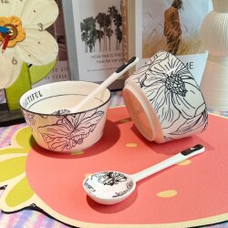 Small Fragrant Style Light Luxury Ceramic Bowl, Rice Bowl, Personal Use, Exquisite and Particularly Beautiful Bowl, 2025 New Model Bowl and Spoon Set