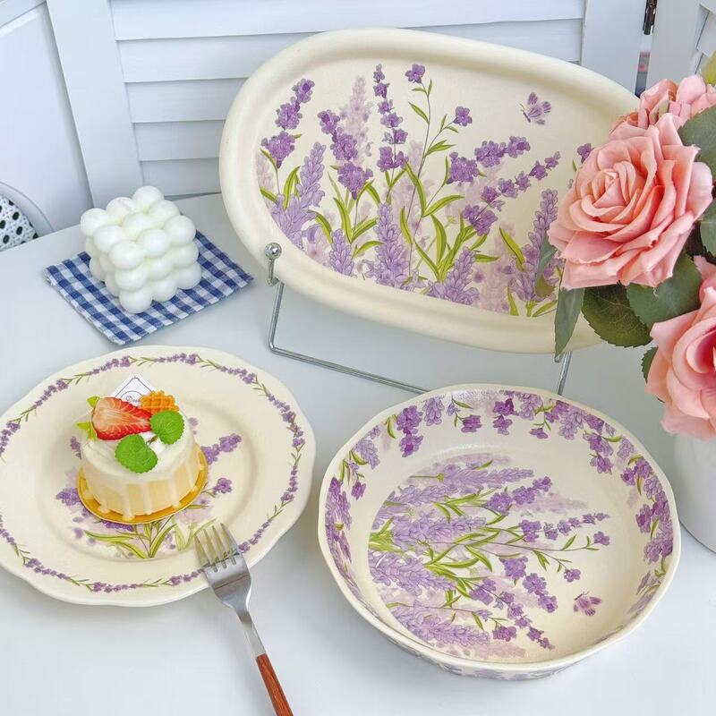 Purple Dream Tableware Plate Ceramic Deep Plate Dinner Plate Dessert Plate Home High-End Beautiful Fish Plate Housewarming New Home