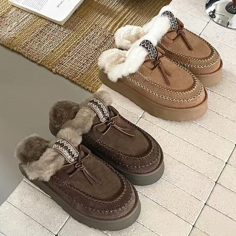 Sangpo 2026 Sheepskin and Wool Integrated Knitted Thick-Soled Closed-Toe Wool Slippers, Warm and Thickened Women's Winter Fur Slippers Sangpo 2026 Sheepskin and Wool Integrated Knitted Thick-Soled Closed-Toe Wool Slippers, Warm and Thickened Women's Winter Fur Slippers