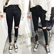 Main pushback Europe station bronzed with big broken holes 90% jeans womens slim fit fashion inlaid with pure black and small leggings