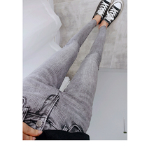 Sparkling boutique hot diamond light gray nine-point low-rise jeans womens Korean version of small feet pencil pants tide