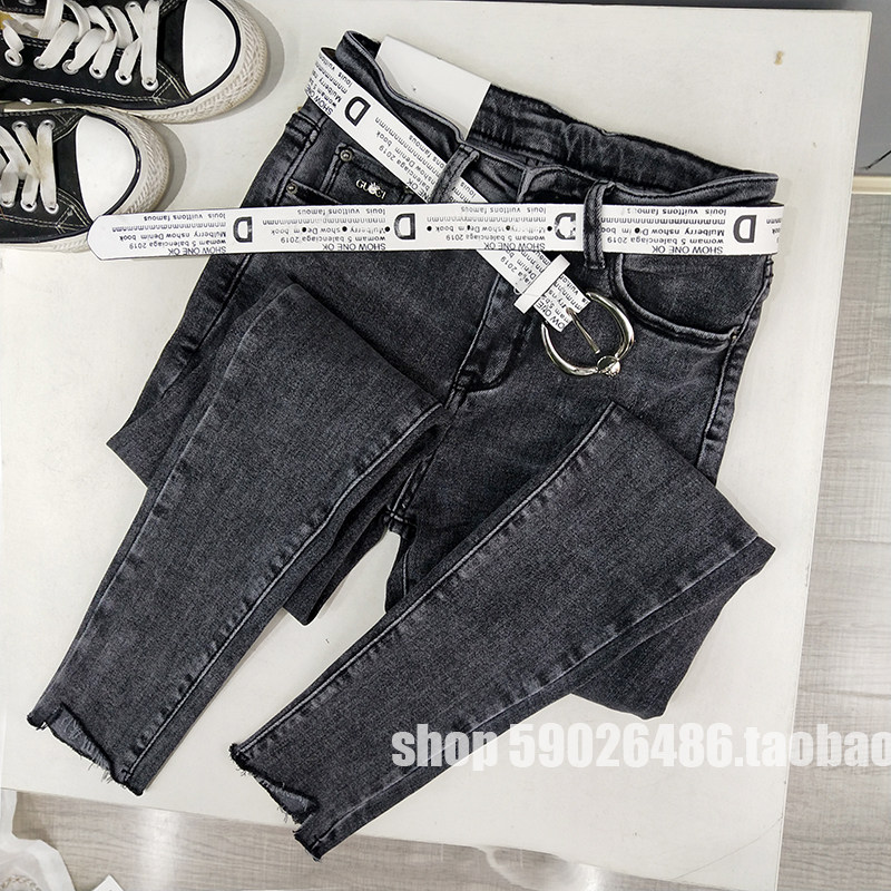 Conspicuthin Denim Smoke Tubes Pants Woman 90% 2020 Spring new South Korean Korean version of tobacco gray tight height waist repair