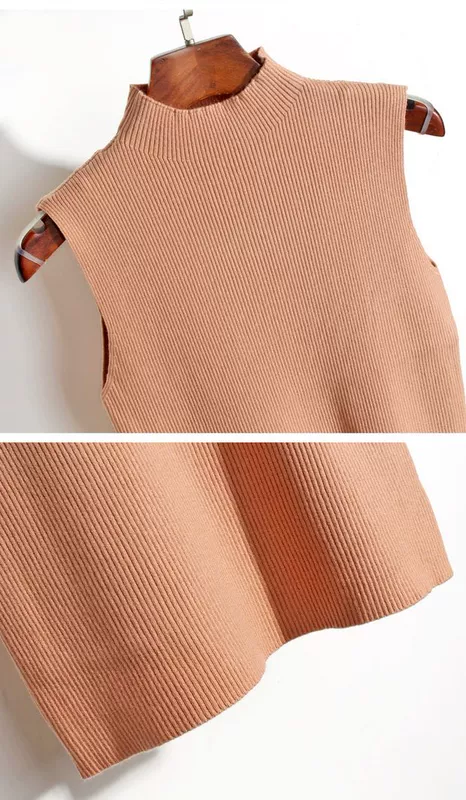 Phiên bản Hàn Quốc của máy dệt kim áo yếm vest nữ mặc áo len không tay gợi cảm bên trong áo sơ mi cổ bẻ nửa cao thiết kế thời trang nữ