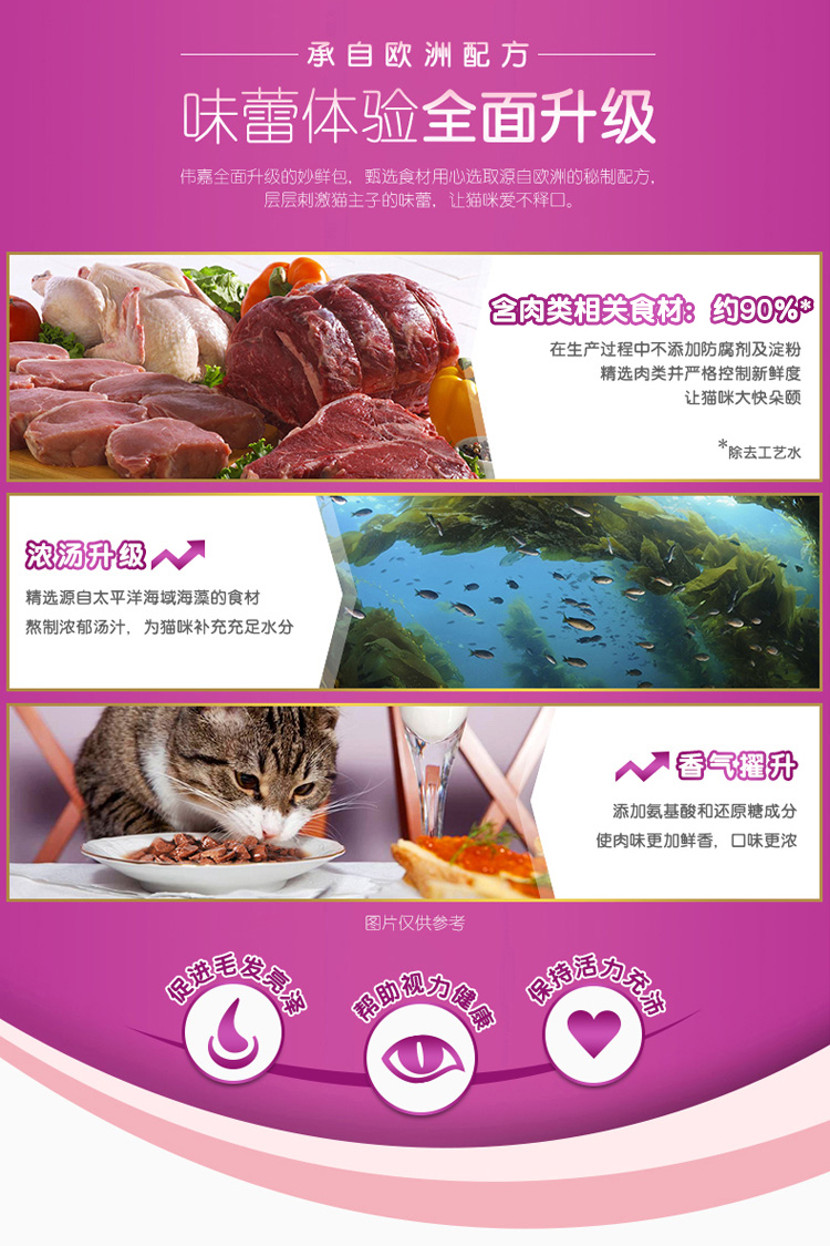 Wei Jia Miao gói tươi 85g * 12 gói Wei Jia Cheng mèo đóng hộp đồ ăn nhẹ mèo thức ăn ướt Anh ngắn đẹp mèo ngắn thức ăn chính - Đồ ăn nhẹ cho mèo thức ăn mèo