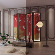  New Chinese style screen partition wall Living room solid wood with lighting light luxury creative entrance office folding mobile occlusion