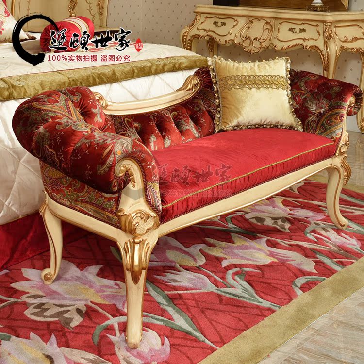 Bedroom bed front stool bed end couch European-style solid wood bar stool sofa American light luxury bedside stool living room changing shoe stool