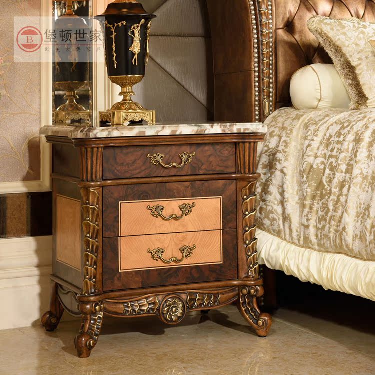 Eurobed Head Cabinet Solid Wood Bedroom Marble Face Bed Head Cabinet American Bedside Cabinet Luxurious Carved Drawer Chest of drawers