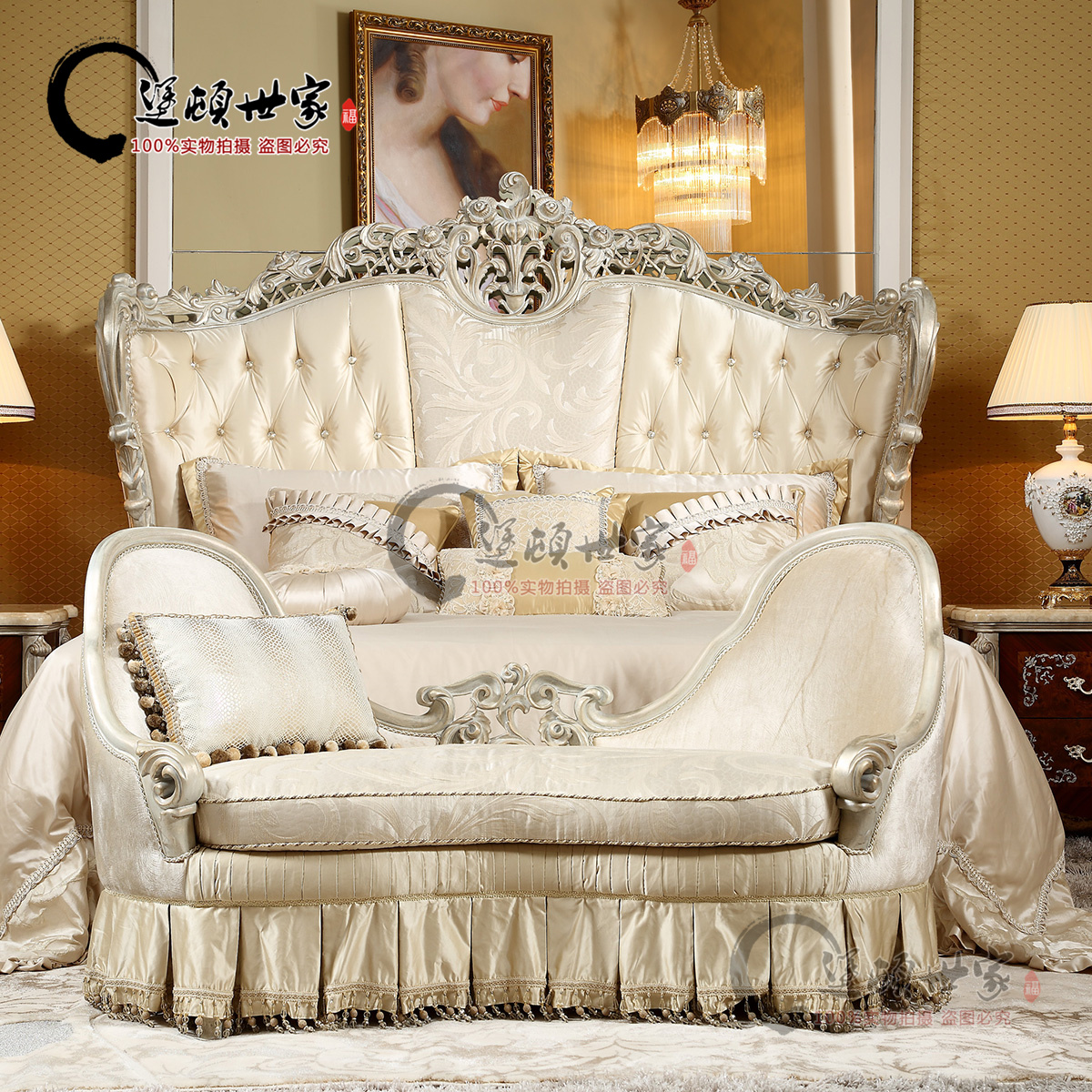 Mansion Villa Daping Number Italian French All Solid Wood Carved Leather Fabric Bedroom 1 8*2m Double Bed