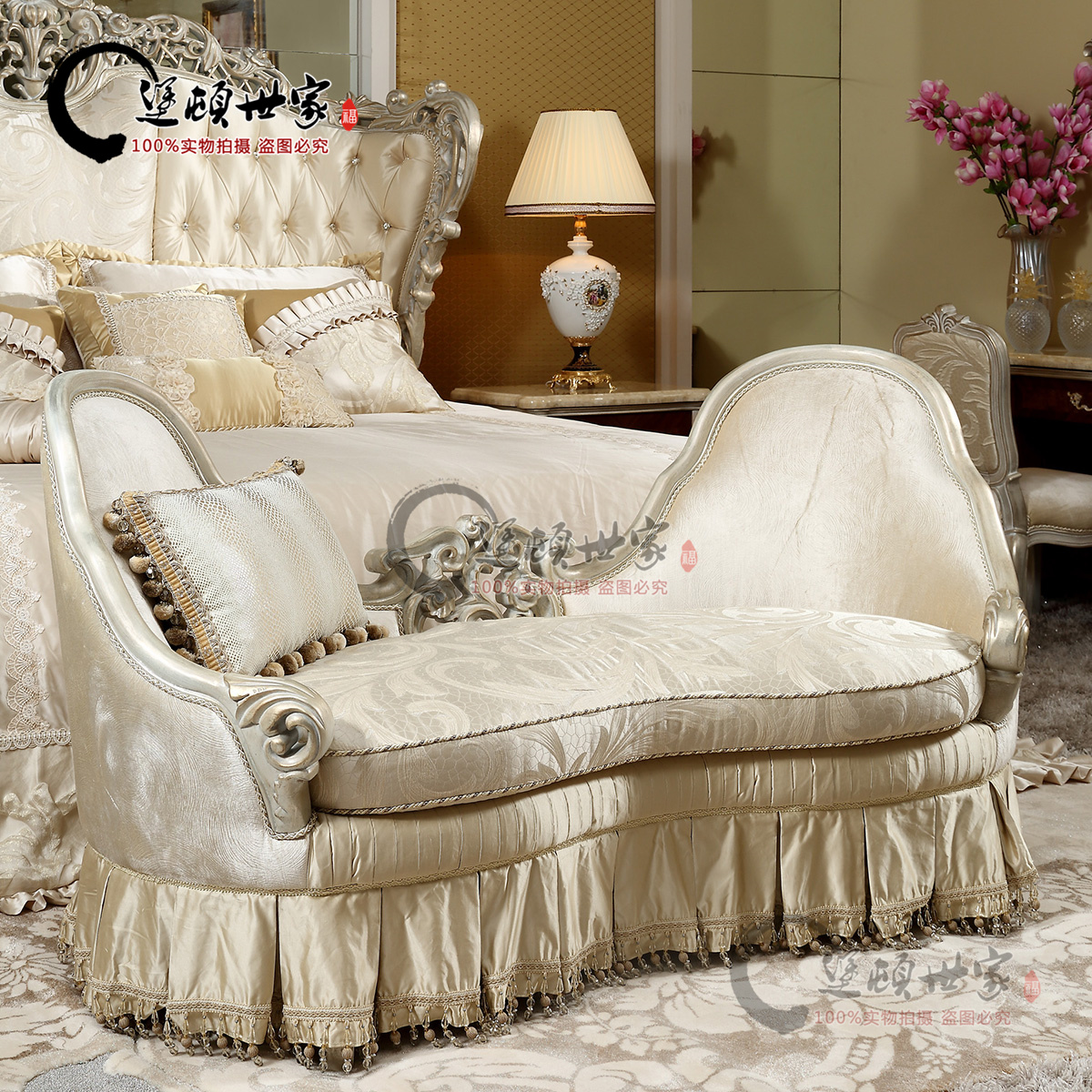 European Bed Bed Bench Solid Wood Change Shoes Stool Neoclassical Bed Bedroom Limited Bedroom Bench Furniture