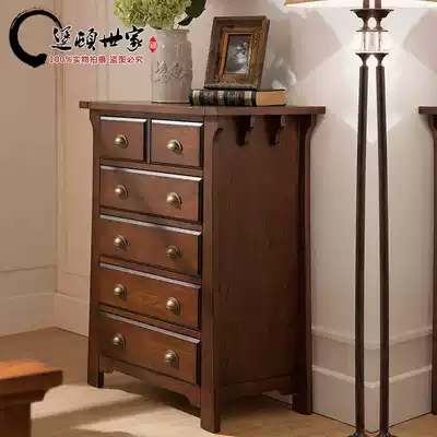 Value Villa American country all solid wood Fraxinus antique old brown bedroom high drawer cabinet