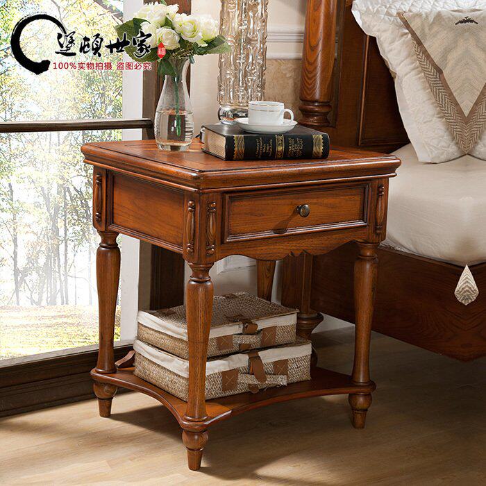 American solid wood European small household bedroom bedside cabinet storage simple white wood ash bed cabinet