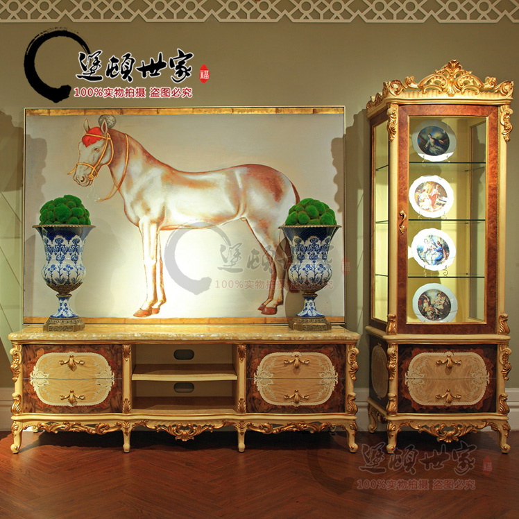 Villa luxury living room furniture French solid wood carved wine cabinet European luxury carved single door display decorative cabinet